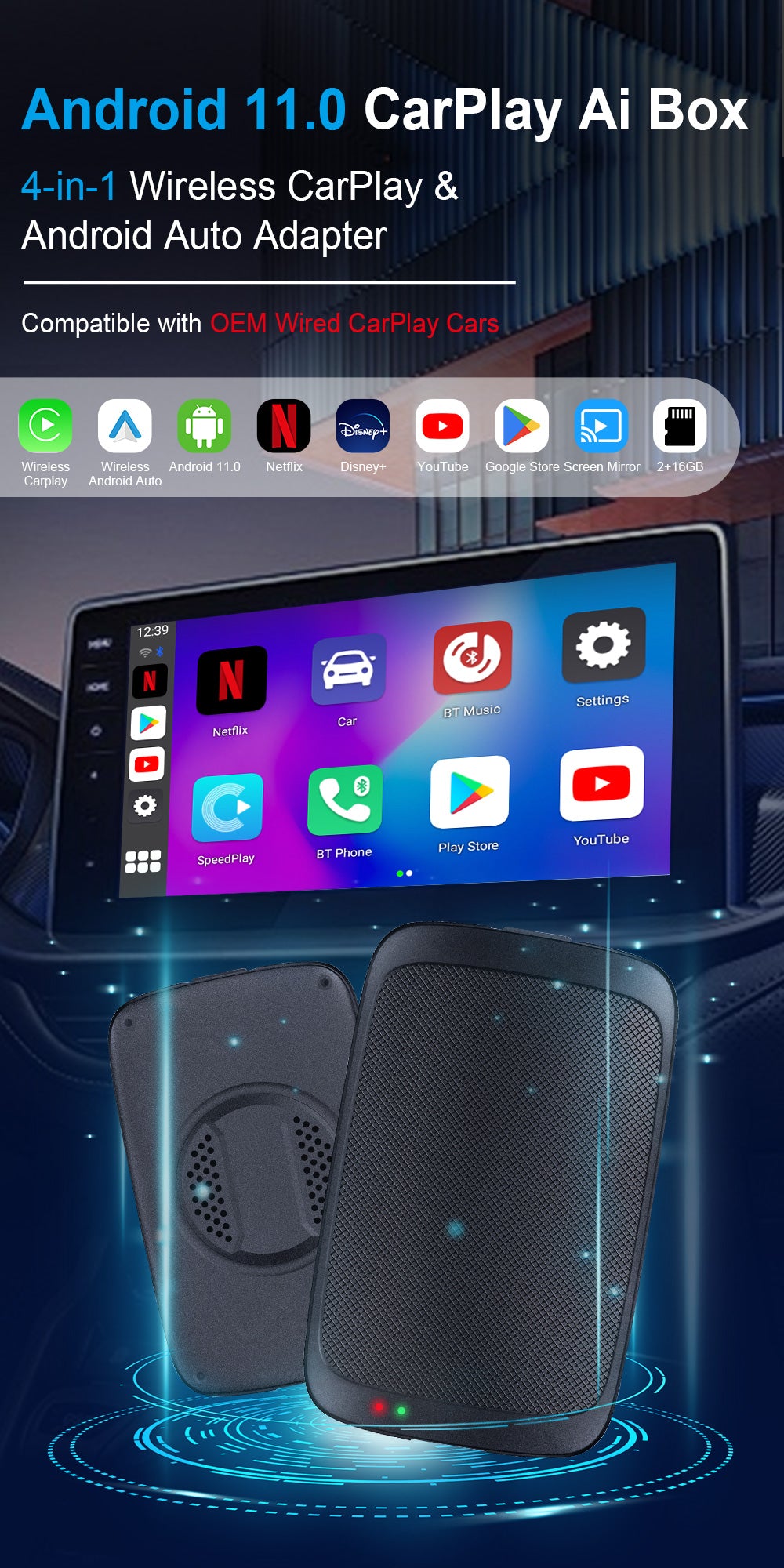 Linkifun G4 Android 11 Smart AI Box 4 in 1 CarPlay & Android Auto ...