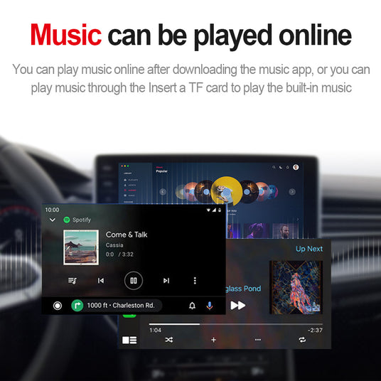 Interface of the GT7 showing options for online music streaming and playback from a TF card.