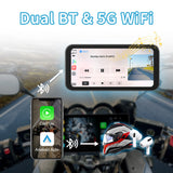 MT21688 Portable Motorcycle Dash Cam with Wireless CarPlay/Android Auto, 6.86" Touch Screen, Dual Cameras, IP67 Waterproof & Dustproof, HD 1080p