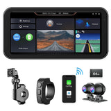 MT21688 Portable Motorcycle Dash Cam with Wireless CarPlay/Android Auto, 6.86" Touch Screen, Dual Cameras, IP67 Waterproof & Dustproof, HD 1080p
