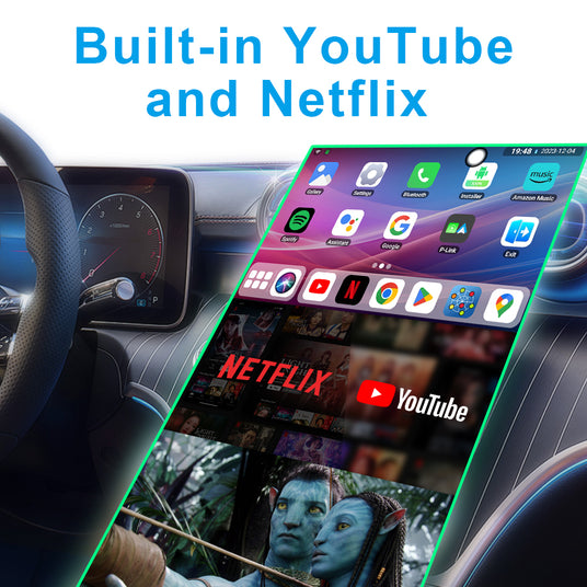 Linkifun A1 streaming YouTube, Netflix, and other apps in a car.