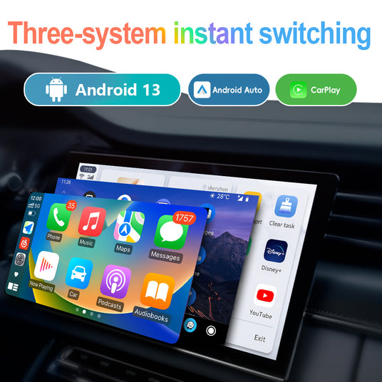 Linkifun GT6 Pro showing wireless CarPlay and Android Auto features with Android 13.0