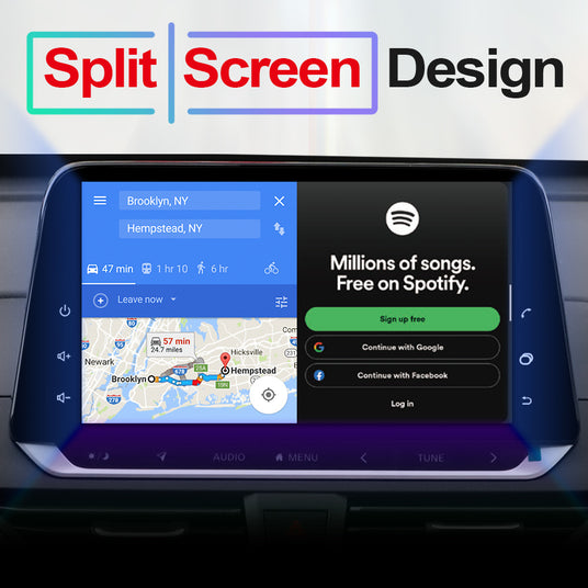 Linkifun GT6 Pro showing split-screen operation with Google Maps navigation and YouTube video playing