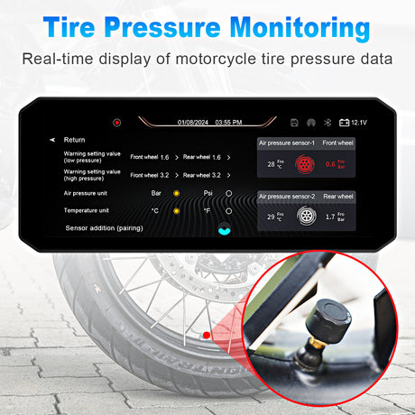 Linkifun MT7 Bluetooth tire pressure monitoring system with real-time tire pressure data and instant abnormality detection.