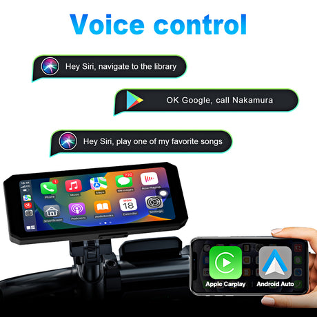 Linkifun MT7 hands-free voice control with Siri and Google Assistant for calls, navigation, and messages while riding.