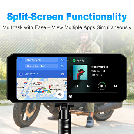 Linkifun MT7 dash cam with split-screen mode for simultaneous navigation and music playback.